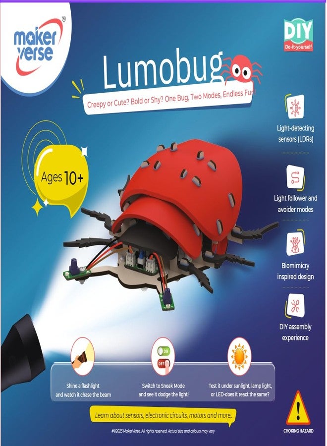 MakerVerse LumoBug | Light Sensor Robot | DIY Robotic Kit | Bio-Inspired STEM Science Project for Kids Aged 8,9,10,11,12,13,14 | Learn Sensors & Robotics for Boys & Girls - Image 1